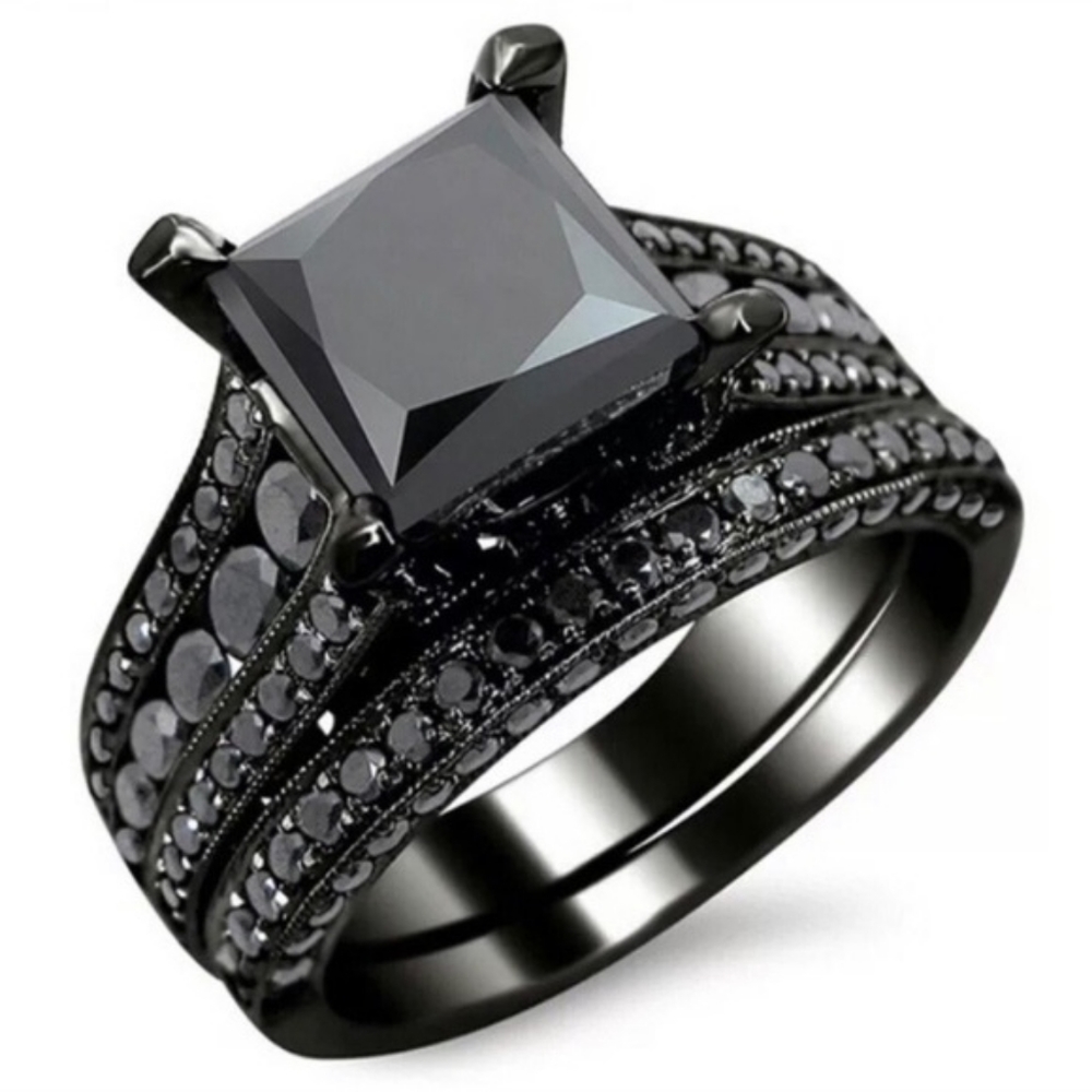 BRAND NEW 18K BLACK SAPPHIRE STERLING SILVER RING